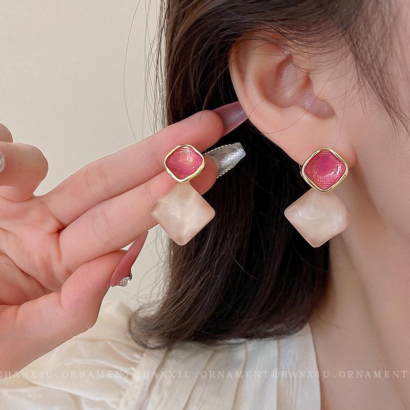 Exaggerated Big Square Rhombus Geometry Earring Bohemian Pendants Drop Green Pink Color Ear Jewelry for Women Gift