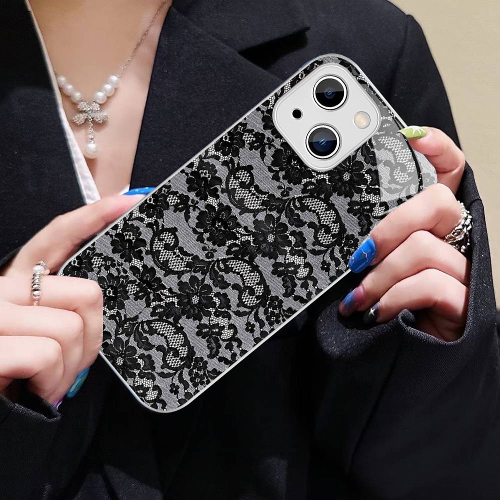 Закаленное стекло с кружевным узором для iPhone 14 13 12 11 Pro Mini XS MAX 14Plus X XS XR Чехол