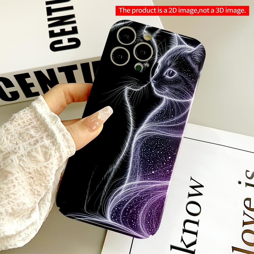 2DFlat Neon Glow Cats Art Phone Case All inclusive film hard phone case, compatible with iPhone 18 Pro Max 17 16 15 14 13 12 11