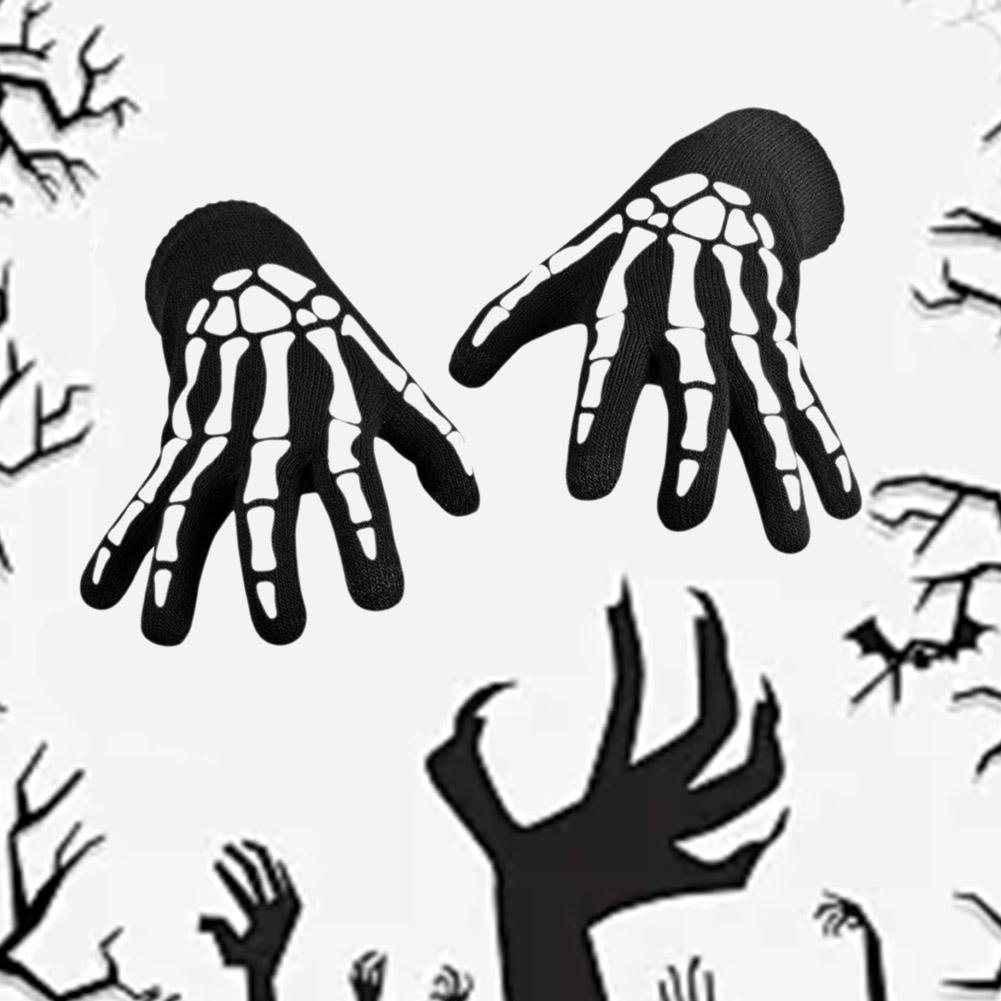 Knitting Gloves Skeleton Head Full Fingers Print Warm Breathable Slip Non Horror Gloves Boy Han W7Q4
