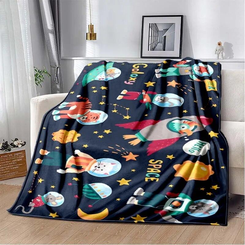Фланелевое одеяло с 3D принтом космических животных, универсальное праздничное подарочное одеяло, теплые и мягкие одеяла на все сезоны