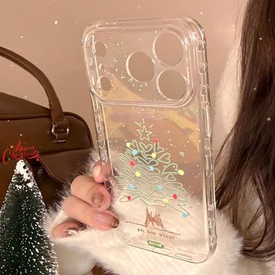Прозрачный Рождественский Елка с Граффити Чехол для Мобильного Телефона IPhone 17 для Iphone17promax Подходит для 15 Зимний 16 Мягкий 13 Противоударный