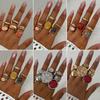 Exaggerated Gemstone Retro Temperament Ring Set, Stacked Lava Joint Hug Ring Hand Jewelry