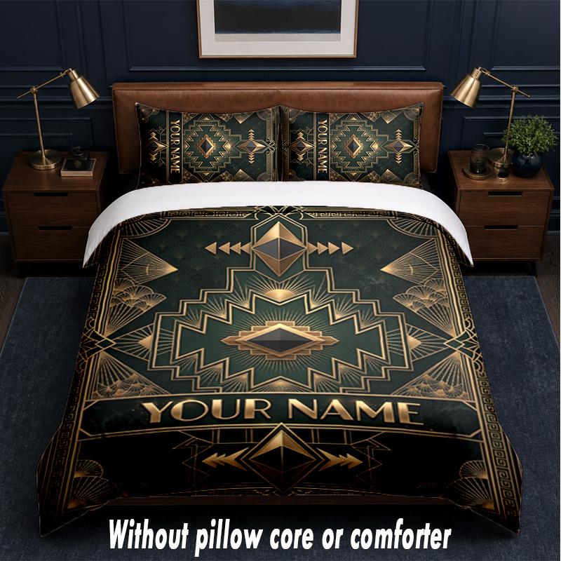 Art Deco Theme Custom Text Or Name 3Pcs Bedding Set,1 Flat Sheet & 2 Pillowcases Personalized Home Bedding