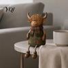 Playful Cow Shaped Decor Christmas Highland Figurine, Cute Ornament with Retro Plaid Clothing for Farmhouse Holiday Indoor Decorative Collectible