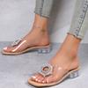 2025 New Slippers Shoes for Women Transparent Rhinestone with Medium Heel Slippers Fashion Open-toe Large Size Women Shoes
