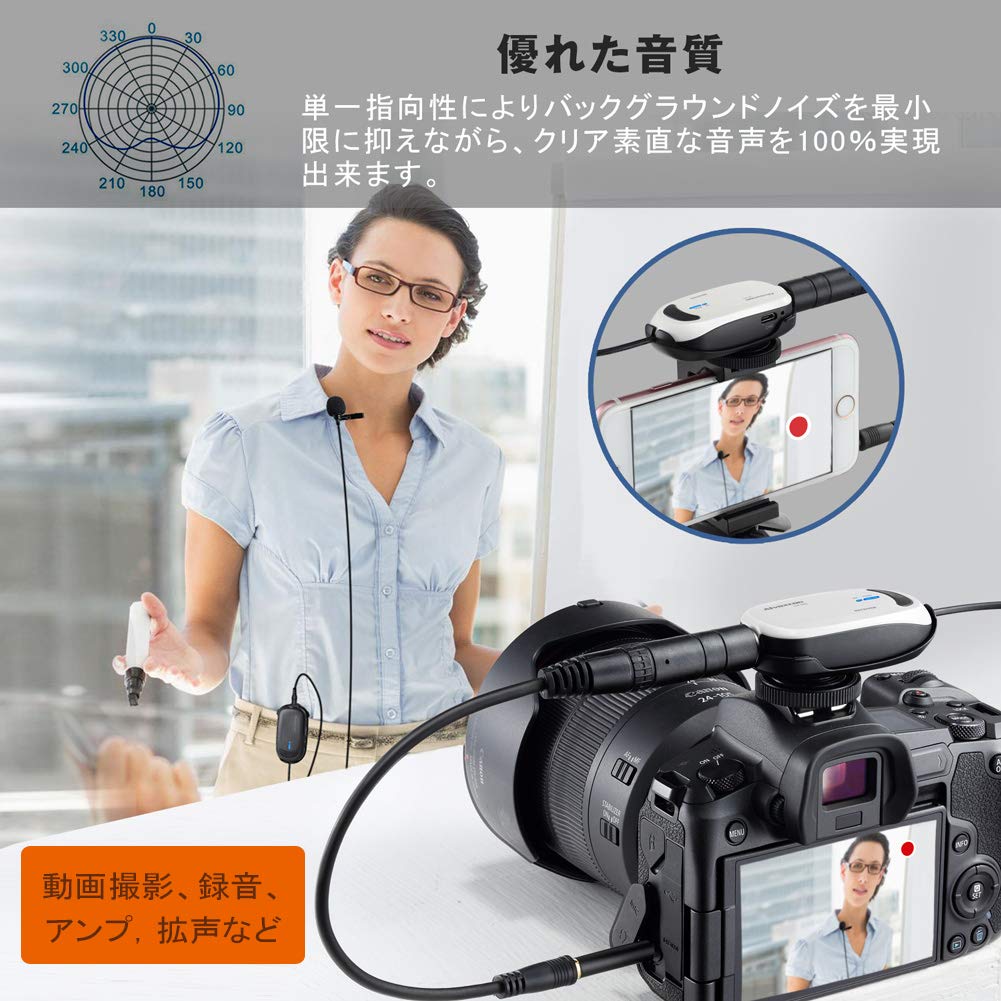 Alvoxcon Wireless Microphone Headset UHF Clip Microphone for Video Recording Audio Capture Lightweight Transmitter*1 Receiver*1 Solo Use with Japanese