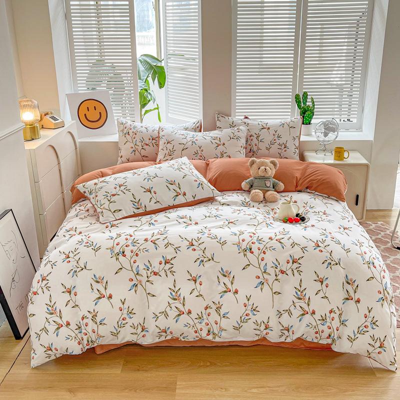Simple Bedding Four-piece Set, Thickened Bed Sheet Quilt Cover, Pastoral Dormitory Three-piece Set