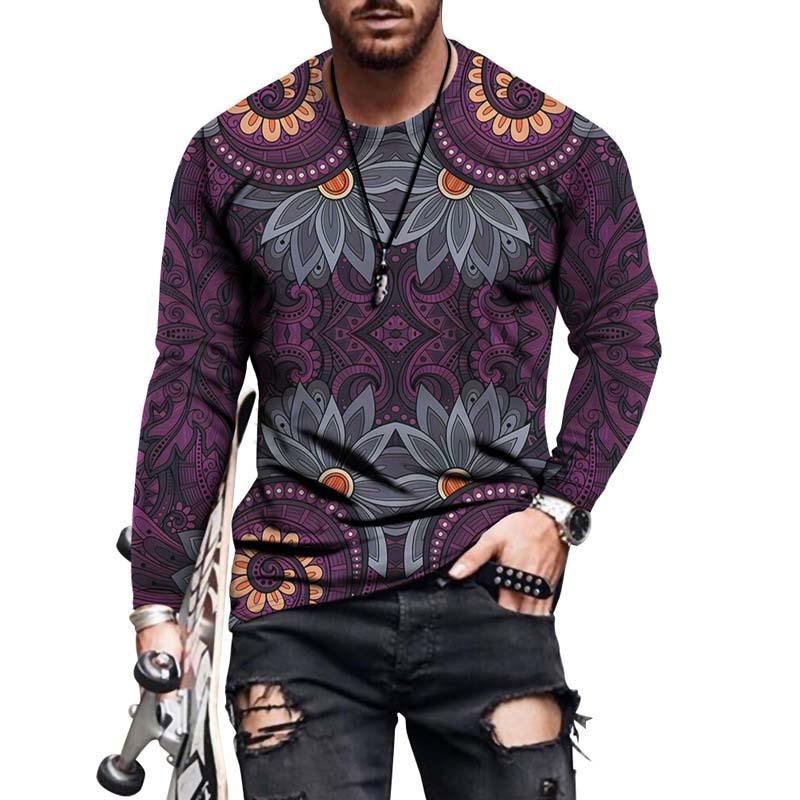 Men'S Personality 3D Digital Printing Hip Hop Casual Trend Long Sleeve Crew Neck T-Shirt