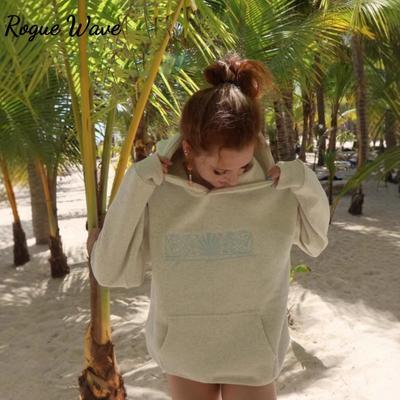 RogueWave Повседневный вышитый худи с капюшоном, модный свободный пуловер с длинным рукавом и карманом, однотонный худи для женщинRogueWave