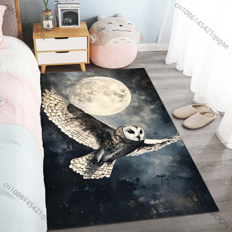 1PC Owl flying in night sky Pattern Rug Carpets for Bedroom Living Room Sofa Mat Creative Door Mat Cloakroom Home Decor