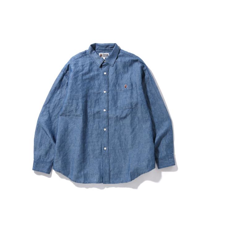 A BATHING APE Shirts Men's Blue Lapel Moderate Straight Fit 1I30-131-015