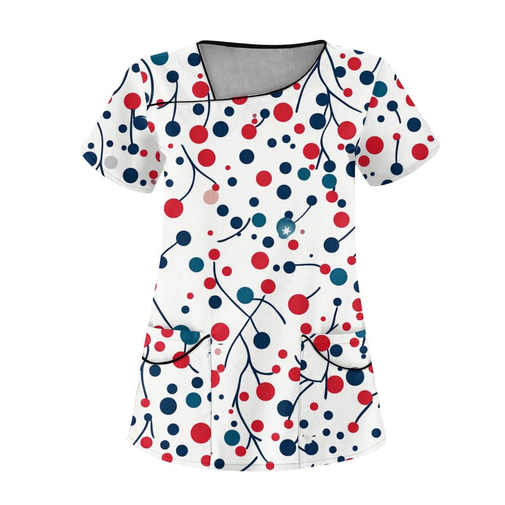 Женская рабочая одежда с рождественским принтом, покатый воротник и двухслойные карманы, базовый пуловер сверху