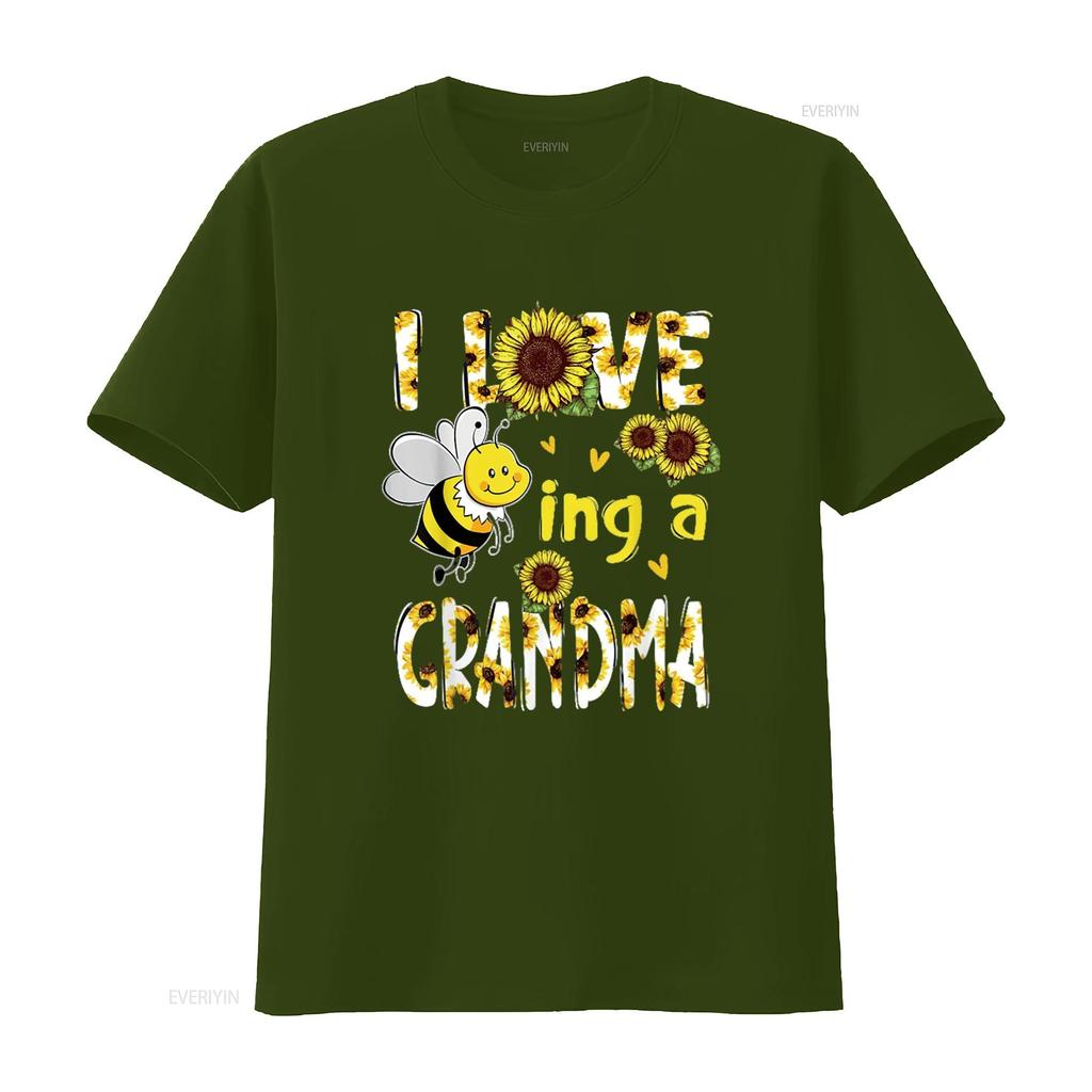 T Shirt for Women Mother s Day I Love Being A Grandma Sunflower Bee Casual Tops Black 2X Large vintage Washed Stretched