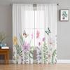 Spring Flower Butterfly Sheer Curtains For Living Room Bedroom Home Decor Kitchen Tulle For Windows Voile Drapes