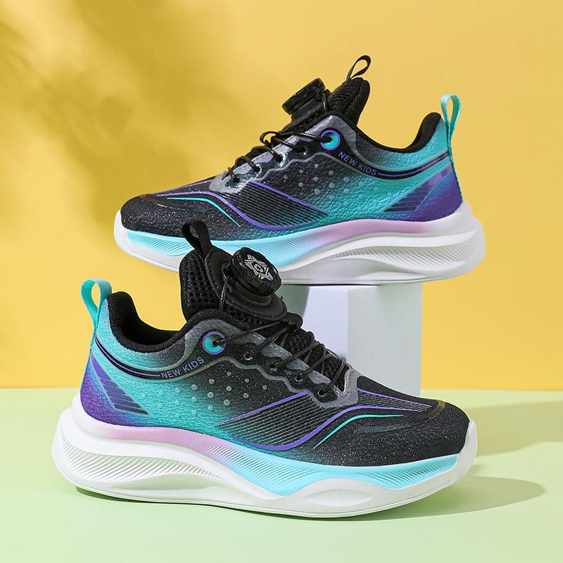 Children's sports shoes boys and girls summer new mesh running shoes single mesh breathable button shoes lightweight cushioning classmates