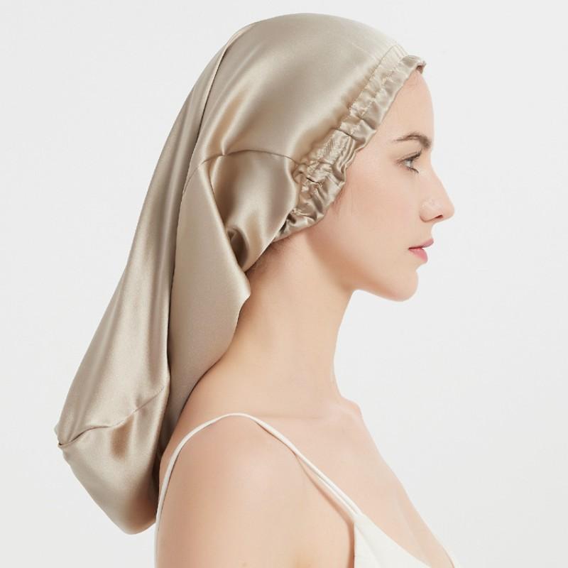 100% Mulberry Silk Sleep Cap for Long Hair Bonnet with Soft Elastic Band for Woman Hair Care