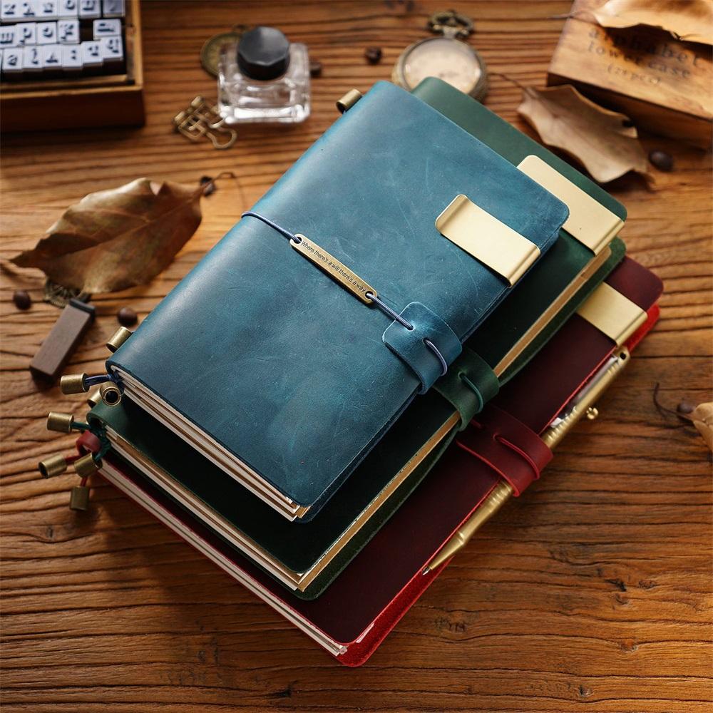 7 Colors 4 Sizes Travel Journal Genuine Leather Cover Handmade Notebook DIY A5 Diary Office School Note Book Free Embossing Name