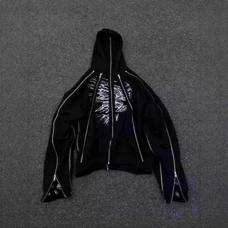 Европейские и американские уличные трендовые темные шапки-молнии Harajuku Y2K для мужчин и женщин с капюшоном