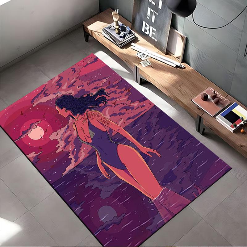 Woman Standing in Sunset Water suitable as a non-slip mat for the living room or bedroom sofa