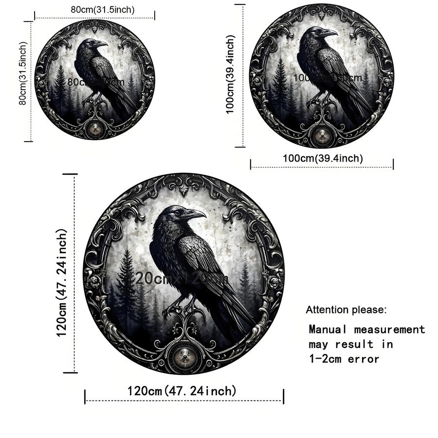 Circular Raven Mystical ForestPattern Round Shape Floor Mats Kitchen Hallway Runner Rug Bedroom Living Room Soft Carpet Non-slip Area Rug