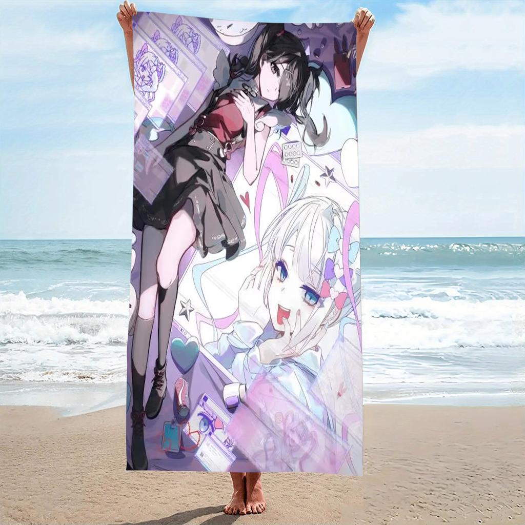 Cute Twin Anime Girls Y2K Kawaii Cartoon Beach Towel Microfiber Quick Dry Anime Bath Towel For Pool Beach Travel Otaku Fans Gift