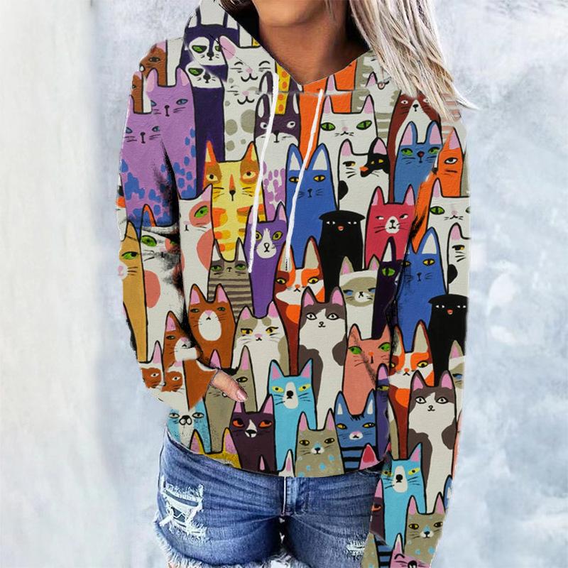 Женская толстовка с капюшоном Cat Cat Series Digital Trend Printed