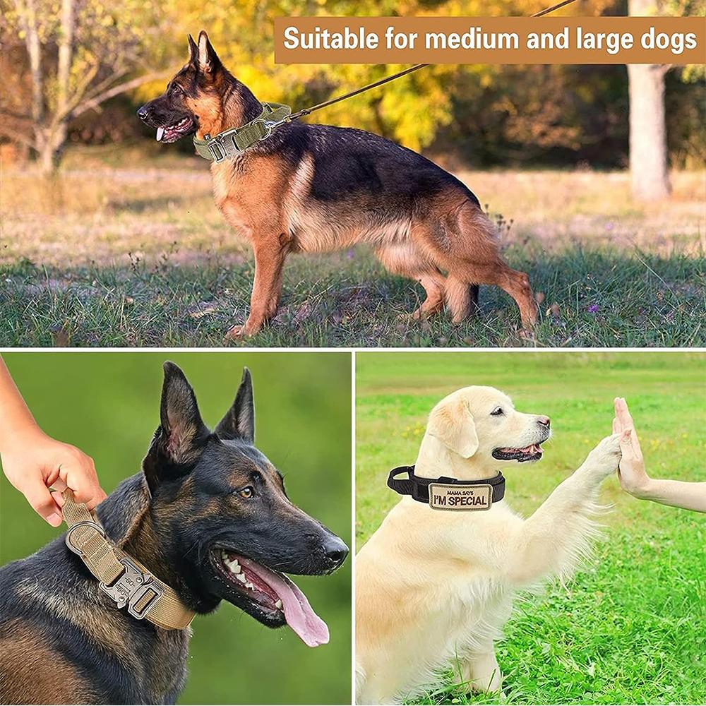 Новый тактический набор ошейника и поводка для собаки с ручкой для контроля и металлической пряжкой (черный)