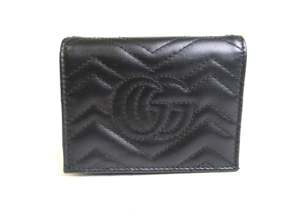 Authentic GUCCI GG Marmont Black Leather Bifold Wallet Compact Wallet #a451 Open box