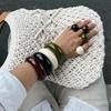 Street Style French Retro Round Smooth Open Bracelet Design Resin Ring