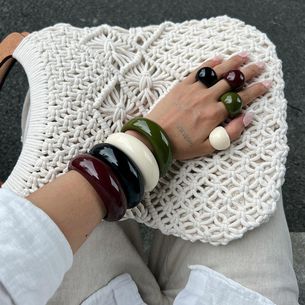 Street Style French Retro Round Smooth Open Bracelet Design Resin Ring