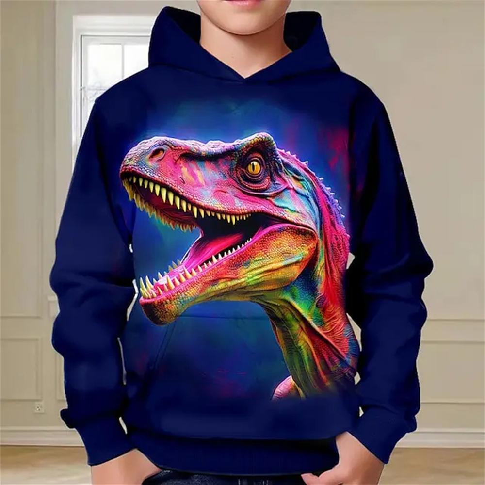 Children's Animal Dinosaur Series 3D Digital Printed Boy Hip Hop Personality Hooded Sweatshirt