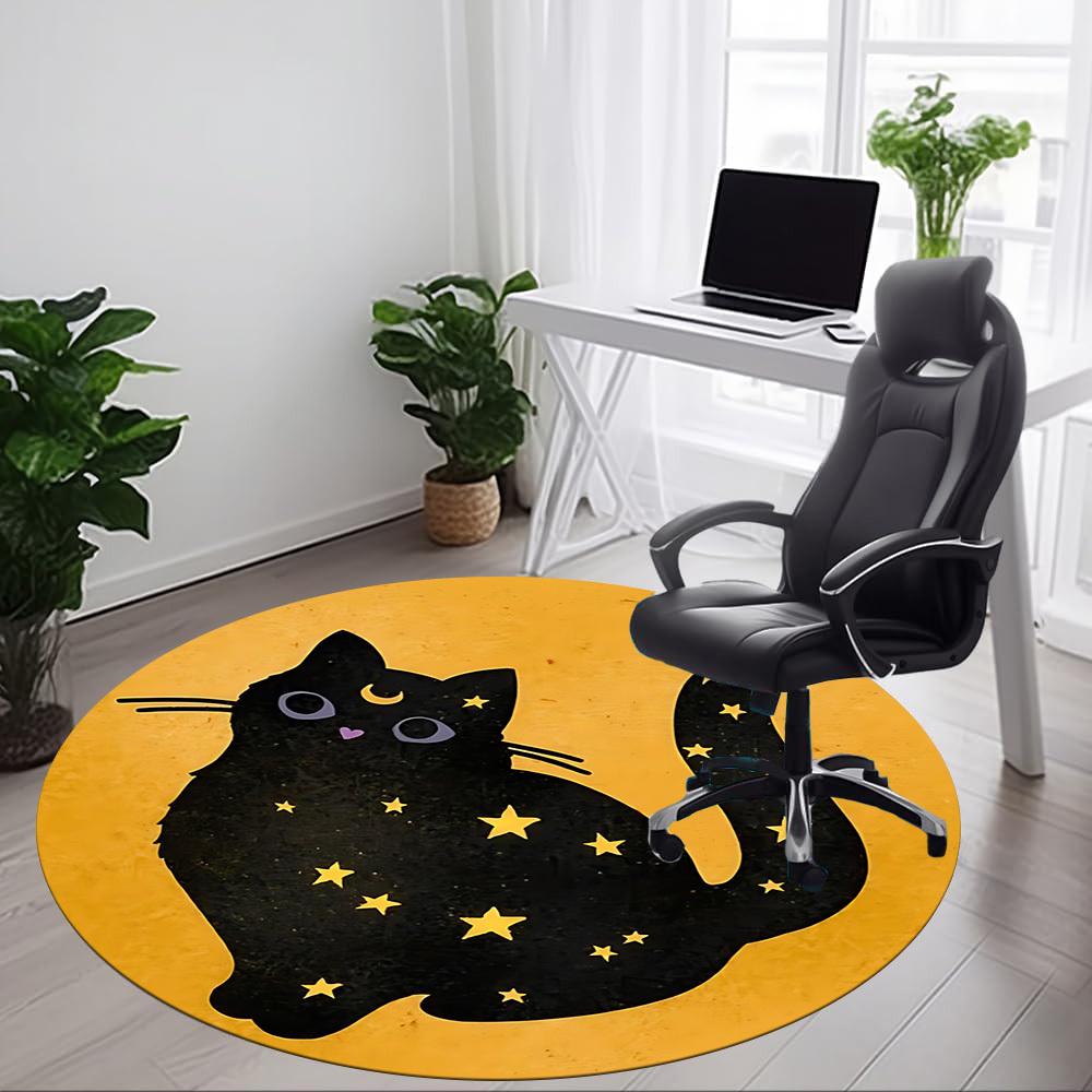 1pc Moon Cat Office Round Area Rug, Indoor Mat Suitable For Office, Under Office Chairs Bedroom Living Room Home Decor, Room Deco 113