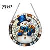Winter Wonderland Party Decorations Christmas 2D Acrylic Hanging Ornaments, Stained Glass Style Snowman Santa Snowflake Patterned Decor Window Hanger