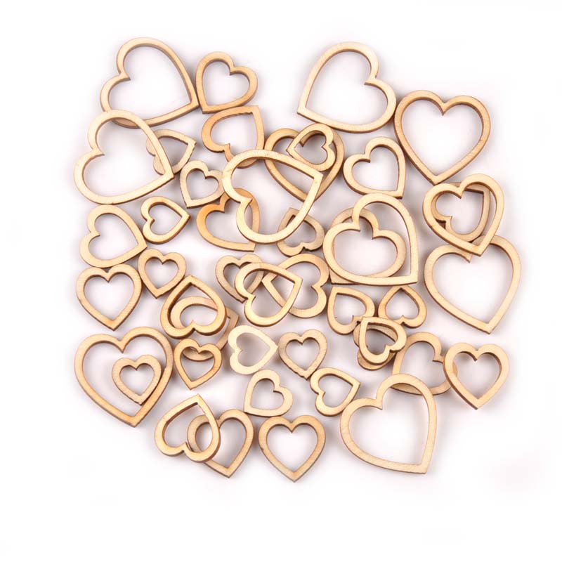 50Pcs Mixed Hollowed Heart Wooden Decoration DIY Scrapbook For Handicraft Home Accessories Wood Crafts Ornaments 30-50mm