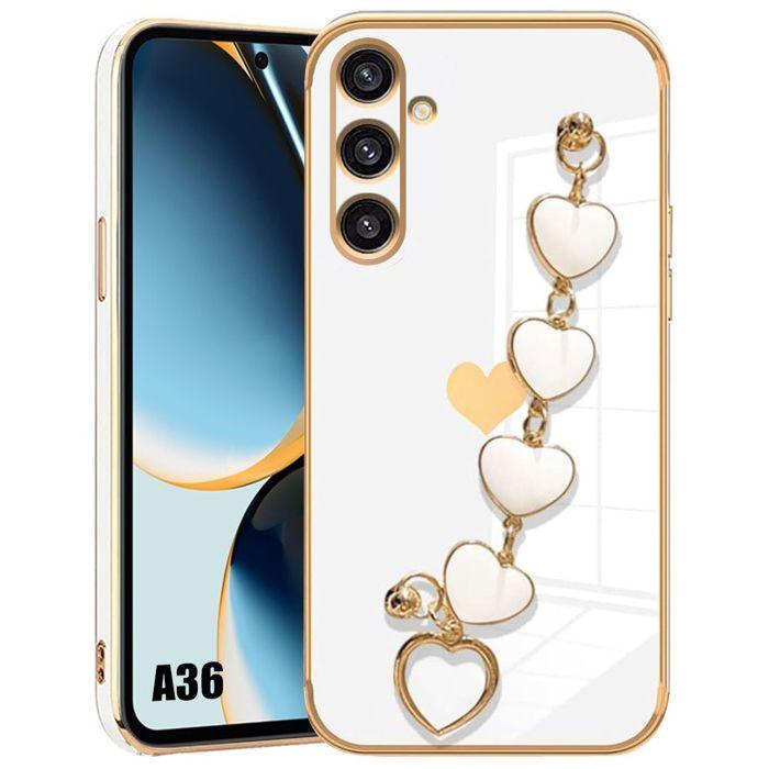 Case for Samsung Galaxy A36 5G, White Silicone Luxury Effect Ultra Slim Shockproof with Heart Bracelet