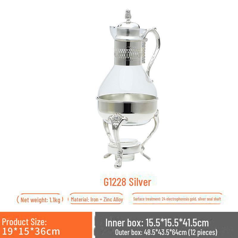 Юго-Восточная Азия Ретро Металлический Кофейник Набор: Зеркальная отделка из 3 частей с подогреваемым стеклянным горшком