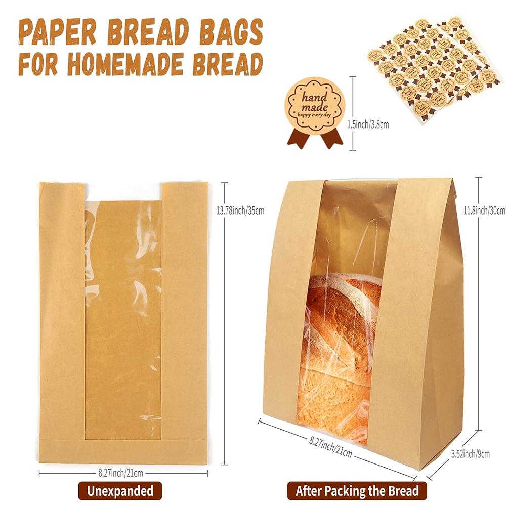 LMETJMA Large Bread Bags for Homemade Bread Sourdough Paper Bread Bags with Clear Window Bakery Bags for Cookies Cakes JT298