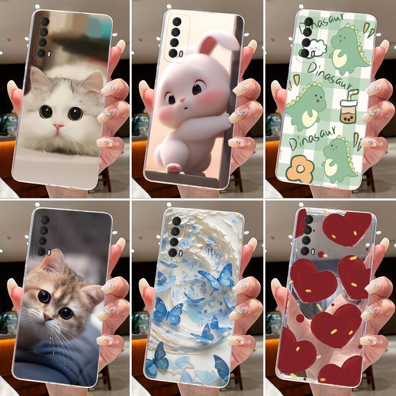 Jelly Casing For Huawei P Smart 2021 / Huawei y7a Funda Clear Silicone Soft TPU Back Cover Cute Cat Rabbit Heart Protective Case