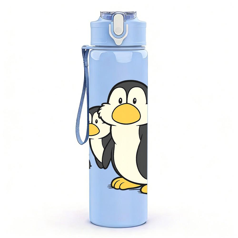 1PC Family Penguin Cartoon 750ml Color Plastic Sports Water Bottle Leakproof Flip Straw Lid Suitable for Sports Office Home Use