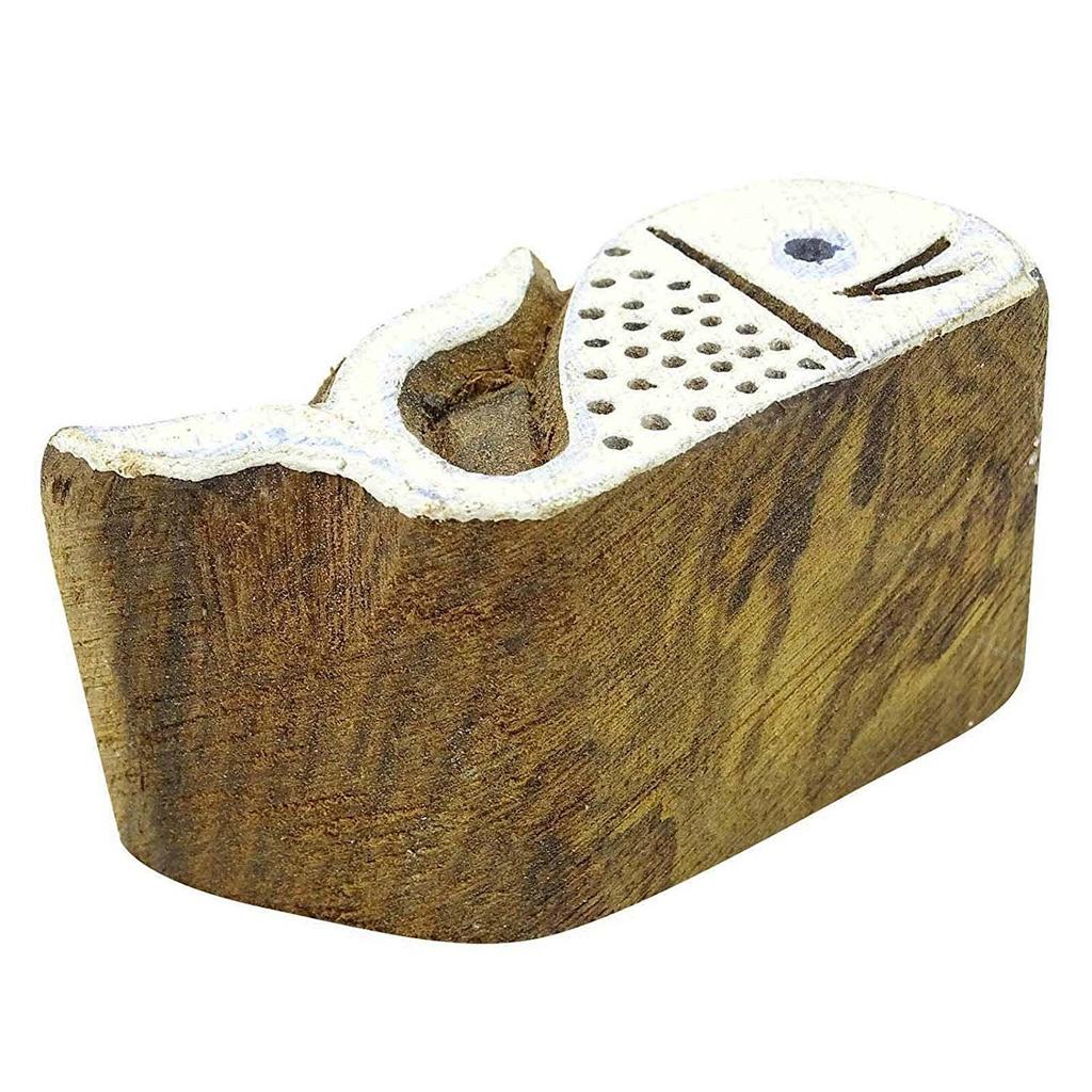 Вырезанная вручную рыба, печатающая блок искусства, деревянная коричневая текстильная печать, блокпринт