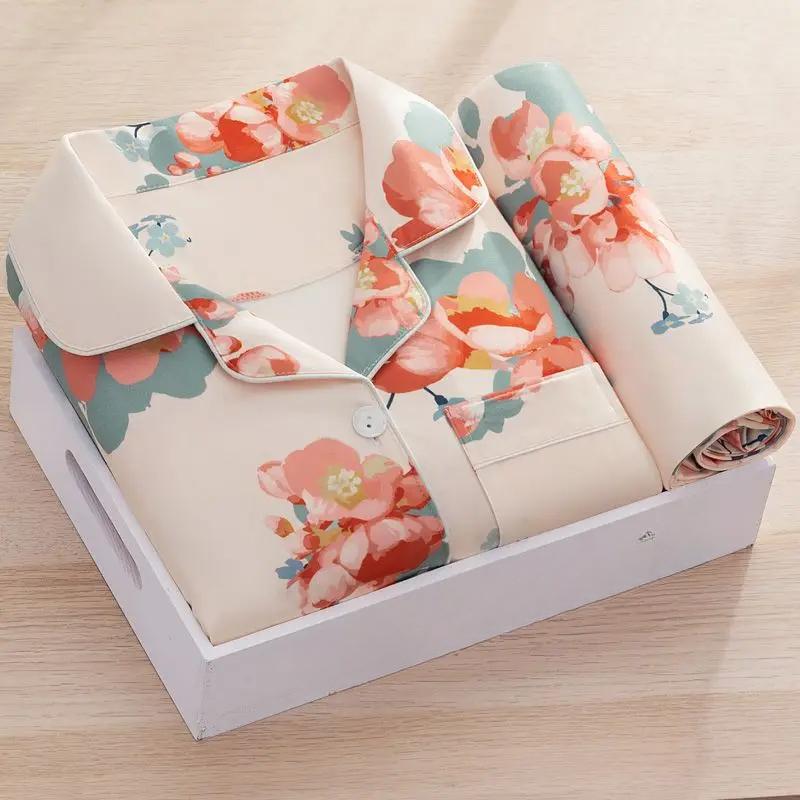 Женский пижамный комплект с принтом, брюки с длинными рукавами, студенческая милая домашняя одежда, двухкомпонентный кардиган с лацканами, модная женская одежда