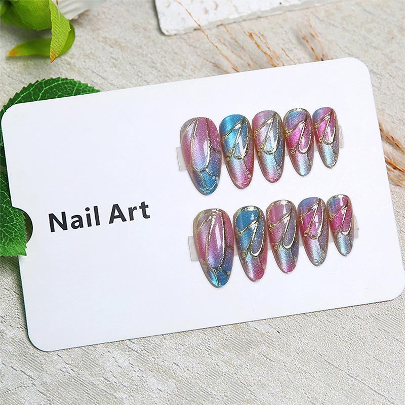 24 Pieces Of Wearable Nails Blue Colorful Y2k Manicure Gradient Gilt Fake Nails Finished Nail Art Patches