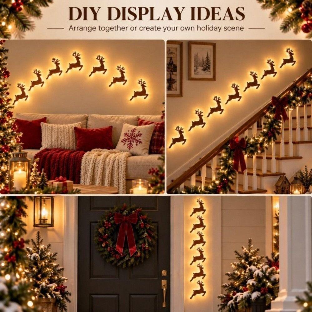 Self Adhesive Christmas Reindeer Wall Decorations String Lights Window Decoration