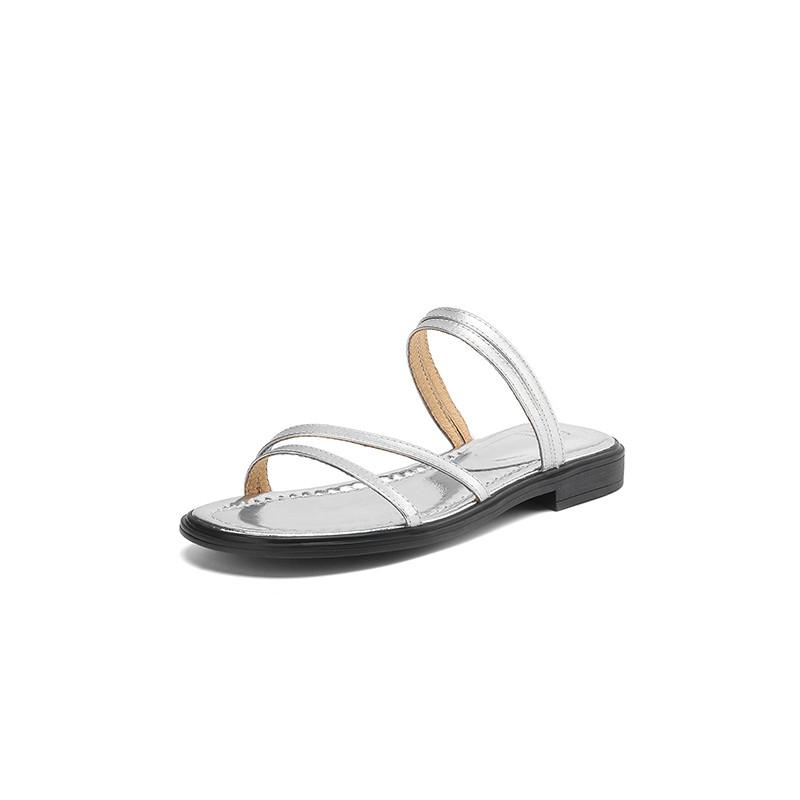 Fashion New Summer Sandals Genuine Leather Women Shoes Round Toe Sandals for Women Fashion Chunky Heel Slippers Shoes Low Heel Black