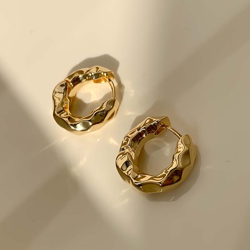 Vintage Gold Irregular Hammered Stud Earrings for Women Minimalist Metal Geometric Chunky Earrings Jewelry Gift