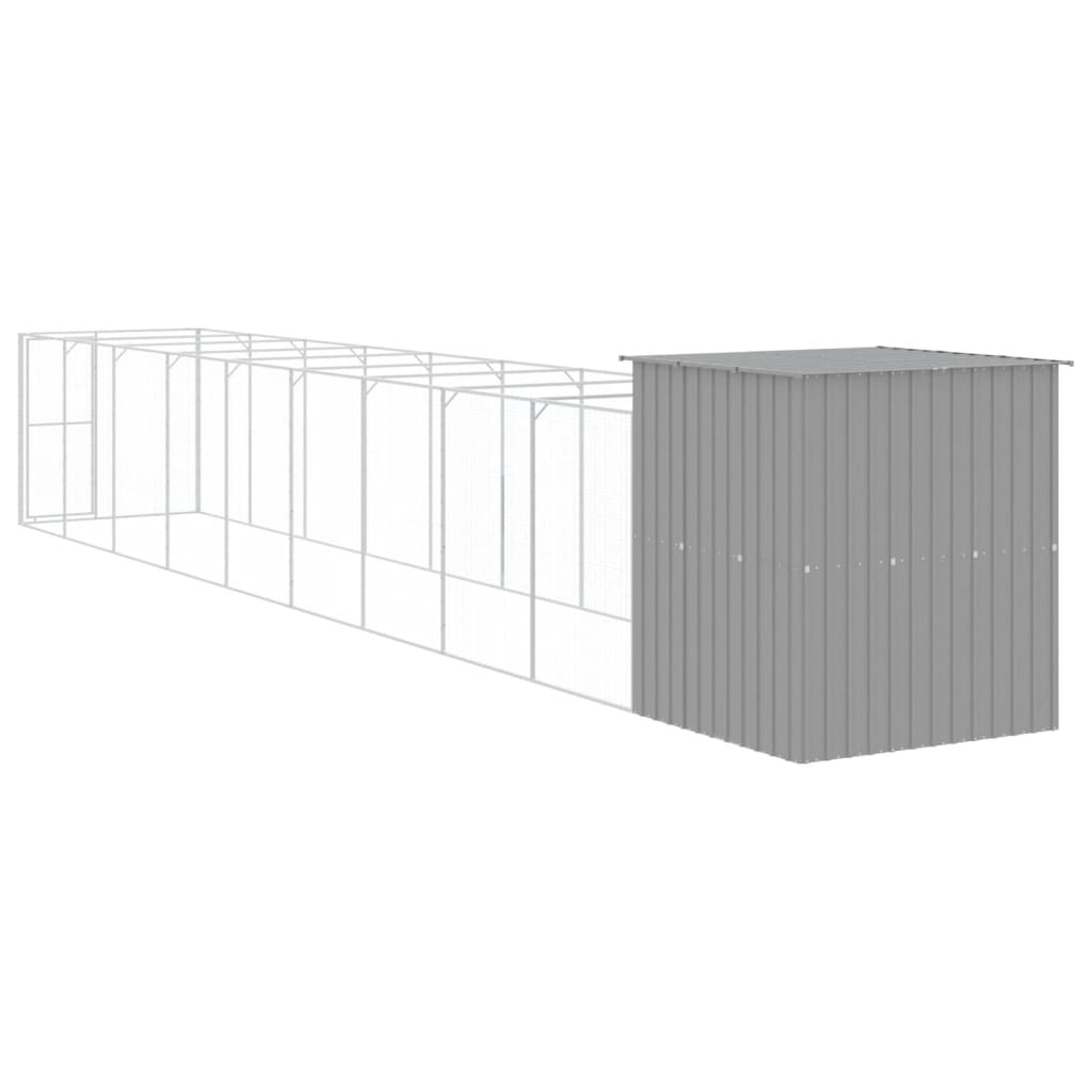 Dog Kennel with Run Light Grey 165 x 1067 x 181 cm Galvanized Steel