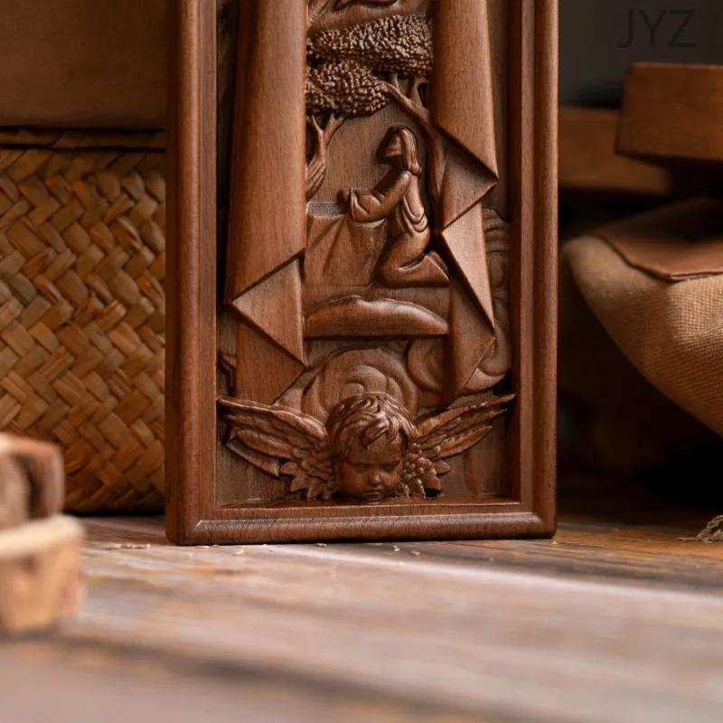 Christian Wooden Easter Catholic Cross Jesus Statue, Interior Religious Wall Decoration Baptismal Gift