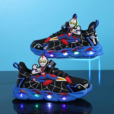 Обувь для мальчиков Ultraman светящаяся обувь сетчатая дышащая детские мультяшные кроссовки светящиеся кроссовки для бега тренд