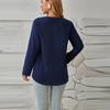 Women's Casual Button V-Neck Solid Color Long Sleeve Top